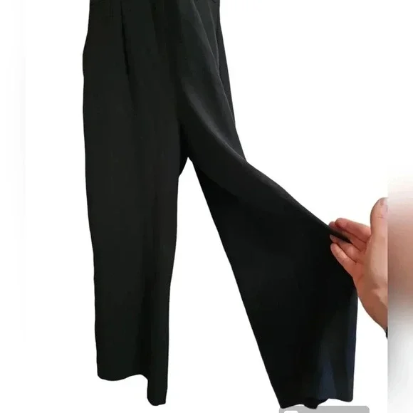 LOFT Outlet Black Short Sleeve Wide Leg Jumpsuit Size 6 Classic Career Preppy - Picture 4 of 9